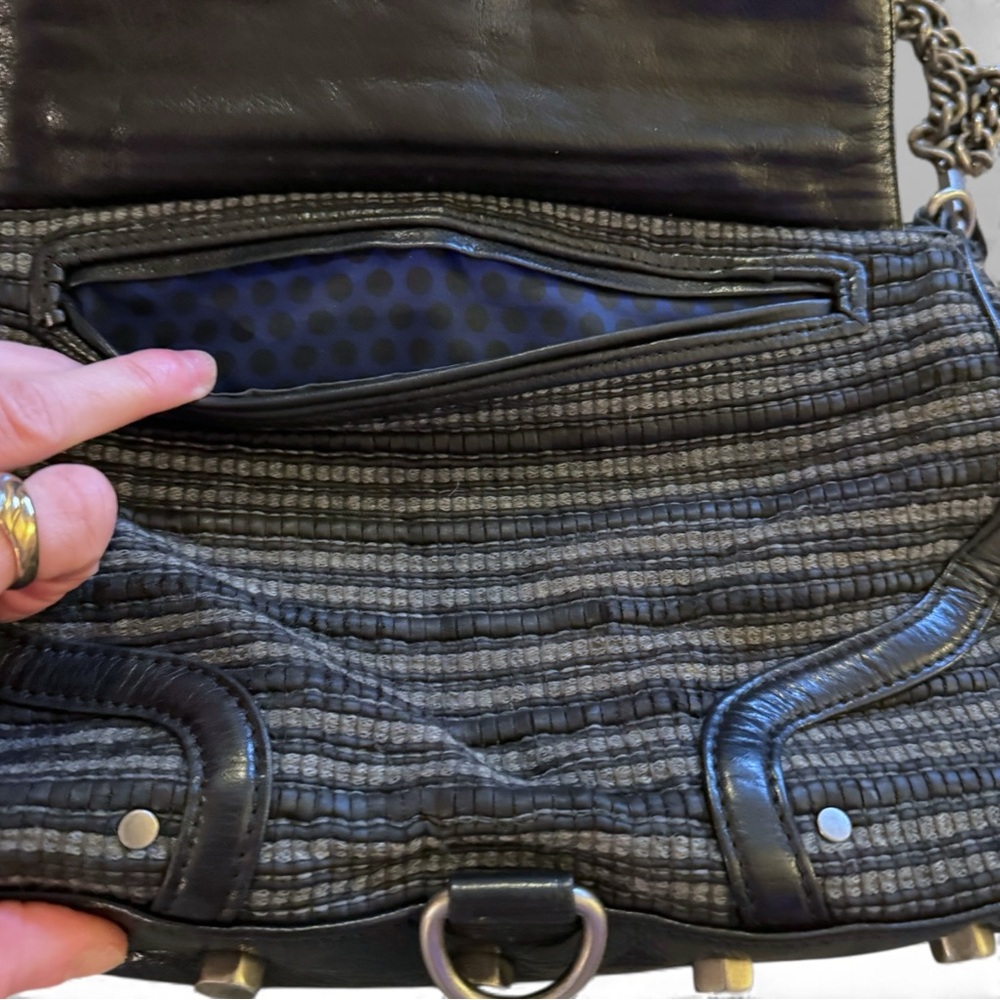 Rebecca Minkoff Mac Bombe Black Grey Tweed Crossbody Shoulder Bag / Clutch - Picture 6 of 10
